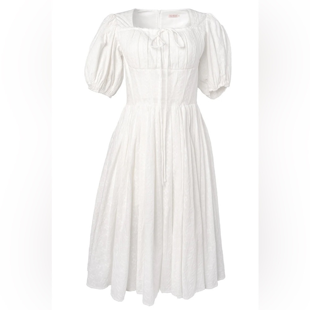 Ivy City Co Thea Eyelet dress White Ruffled Off-the-Shoulder Sundress 14 NWT